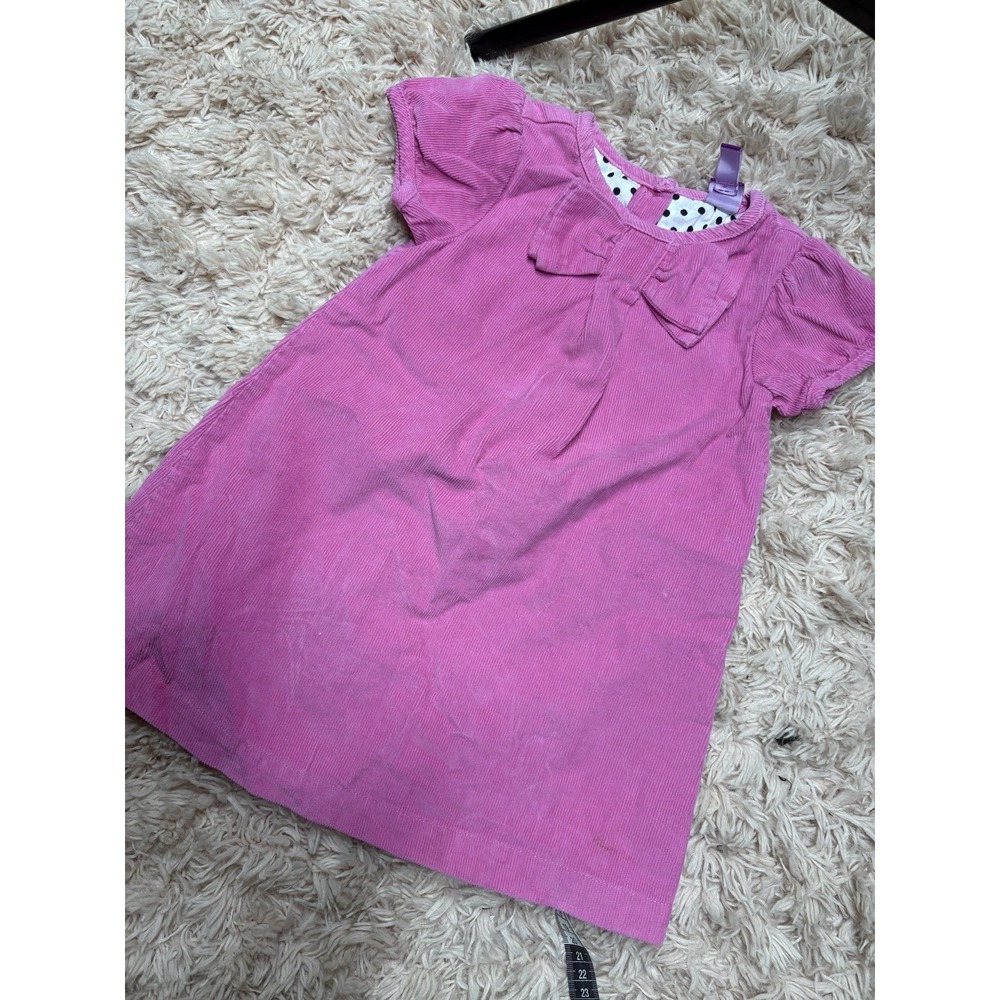 J Khaki Girls Pink Corduroy A-Line Dress Bow Button Size 3T Short Sleeve